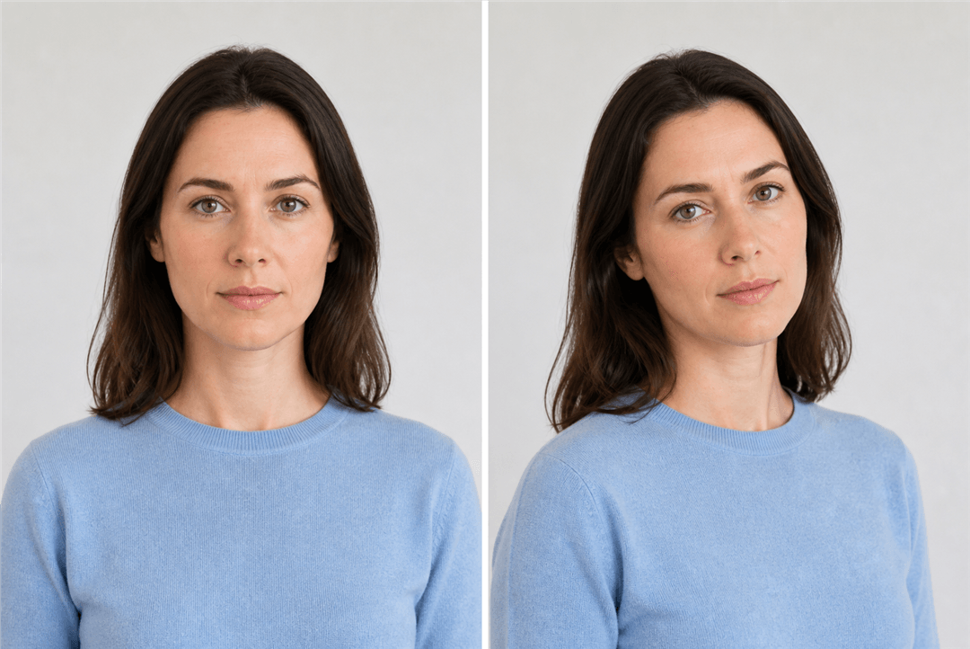 Face the lens without tilting illustration